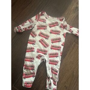 Beauty and the Bib London Bus Print Baby Romper Red White 3-6M Long Sleeve